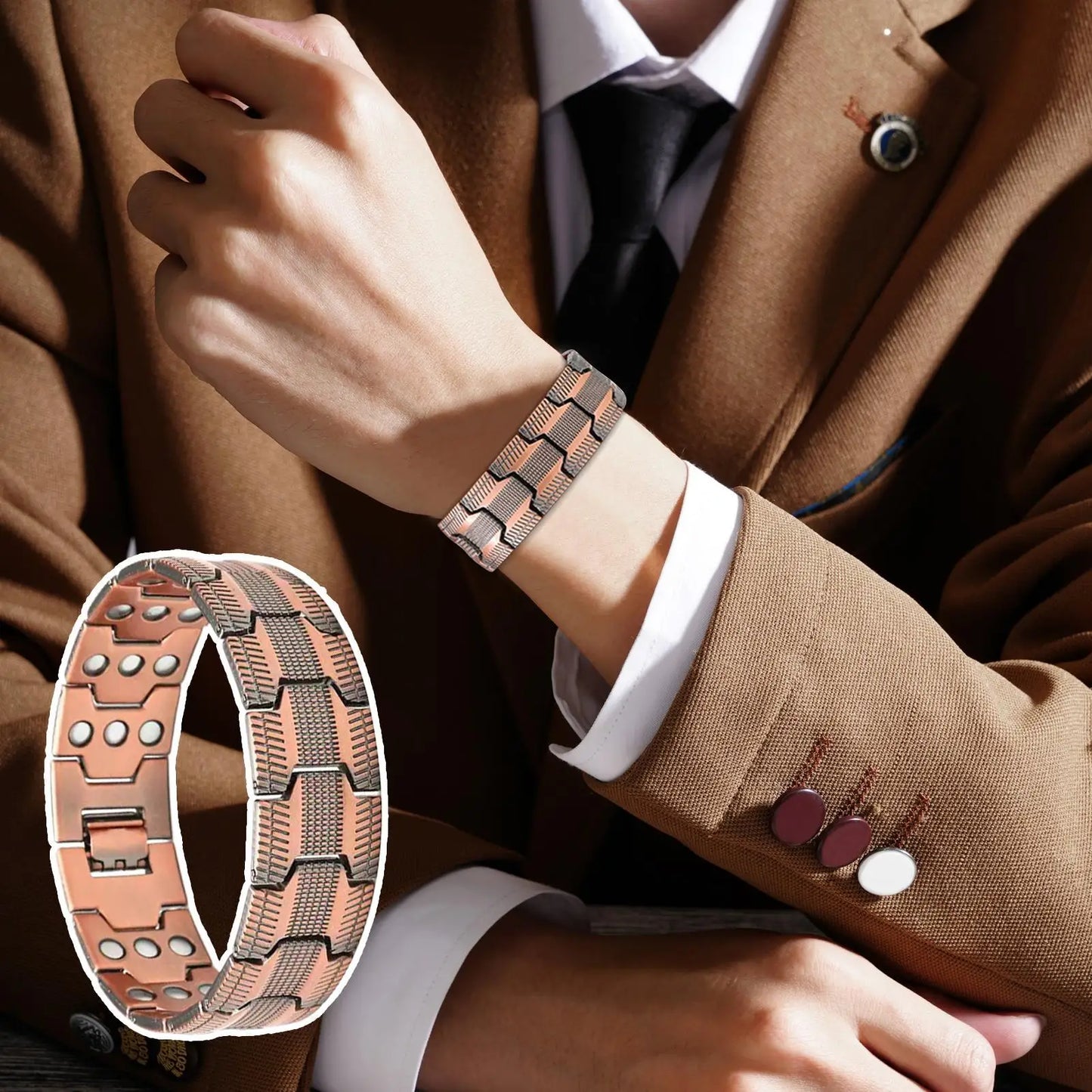 Men's Copper Magnetic Therapy Bracelet – 57 Magnets, Adjustable