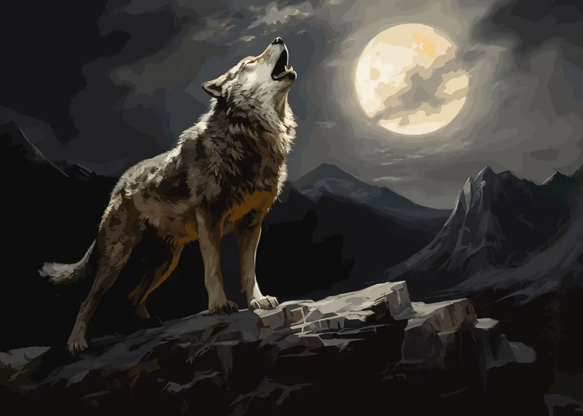 Moon Wolf Canvas Poster - Watercolor Spray Painting Wall Art