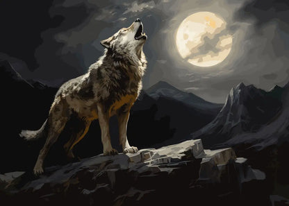 Moon Wolf Canvas Poster - Watercolor Spray Painting Wall Art