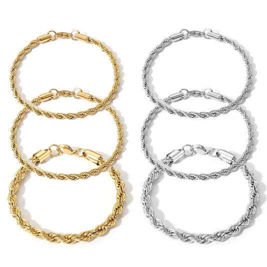 Twisted Rope Chain Bracelet - Stainless Steel Gold/Silver