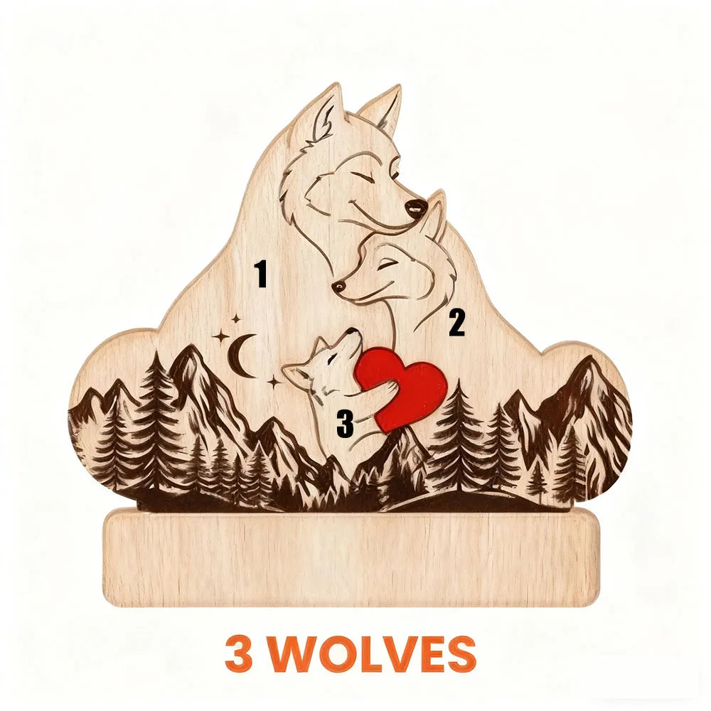 Personalized Wooden Wolf Family Puzzle - 4-6 inches, 0.7 inch Thick Custom