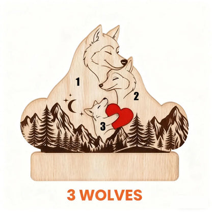 Personalized Wooden Wolf Family Puzzle - 4-6 inches, 0.7 inch Thick Custom