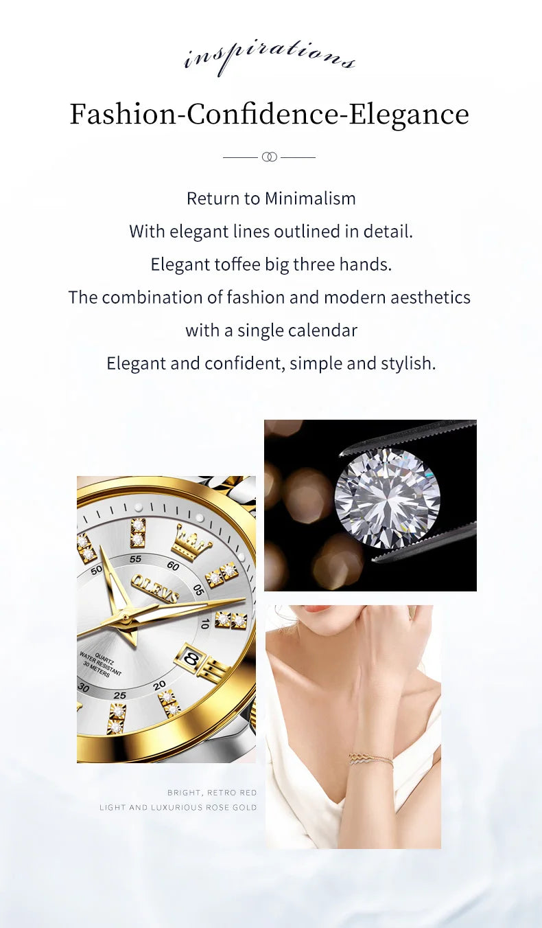 OLEVS 3620 Women's Watch - Luxury Diamond, Automatic Calendar, Waterproof, Bracelet Set
