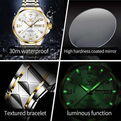 OLEVS 2906 Couple Watch - Roman Scale, Diamond Dial, Rhombus Strap, Waterproof