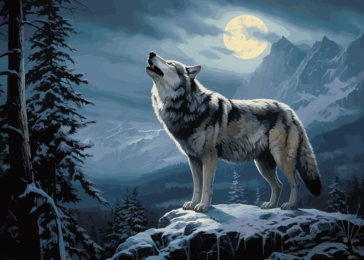 Moon Wolf Canvas Poster - Watercolor Spray Painting Wall Art
