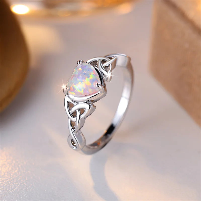 Mystic Fire Opal Heart Ring for Women – Gold & Silver
