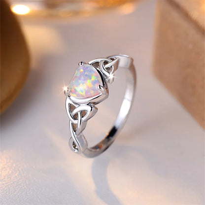 Mystic Fire Opal Heart Ring for Women – Gold & Silver