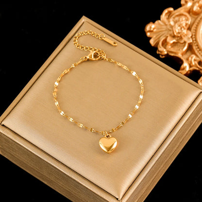 18K Gold Heart Love Jewelry Set - Necklace, Bracelet & Earrings