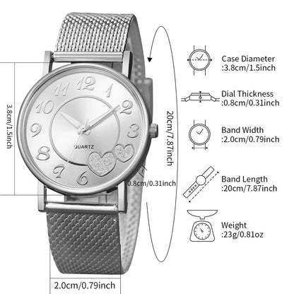 Women's Heart Dial Quartz Watch & Rhinestone Heart Jewelry Set - Plastic Band, 38mm, No Box