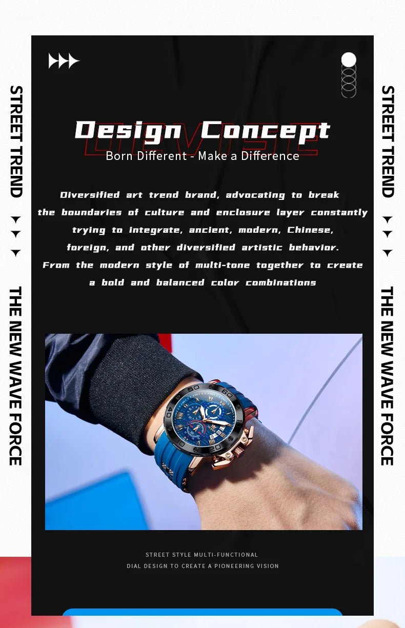 OLEVS 9986 Men's Watch - 51mm Large Dial, Silicone Strap, Waterproof, Chronograph, Luminous