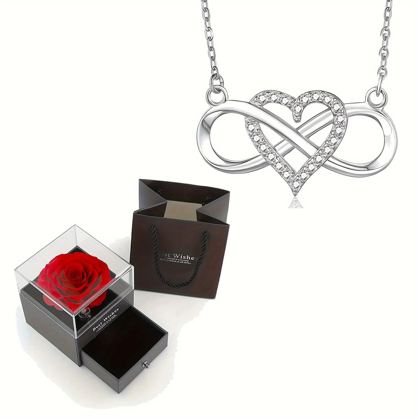 Infinity Heart Necklace - Rose Gift Box Set for Her