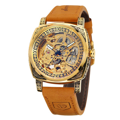FORSINING Men’s Skeleton Automatic Watch with Genuine Leather Strap