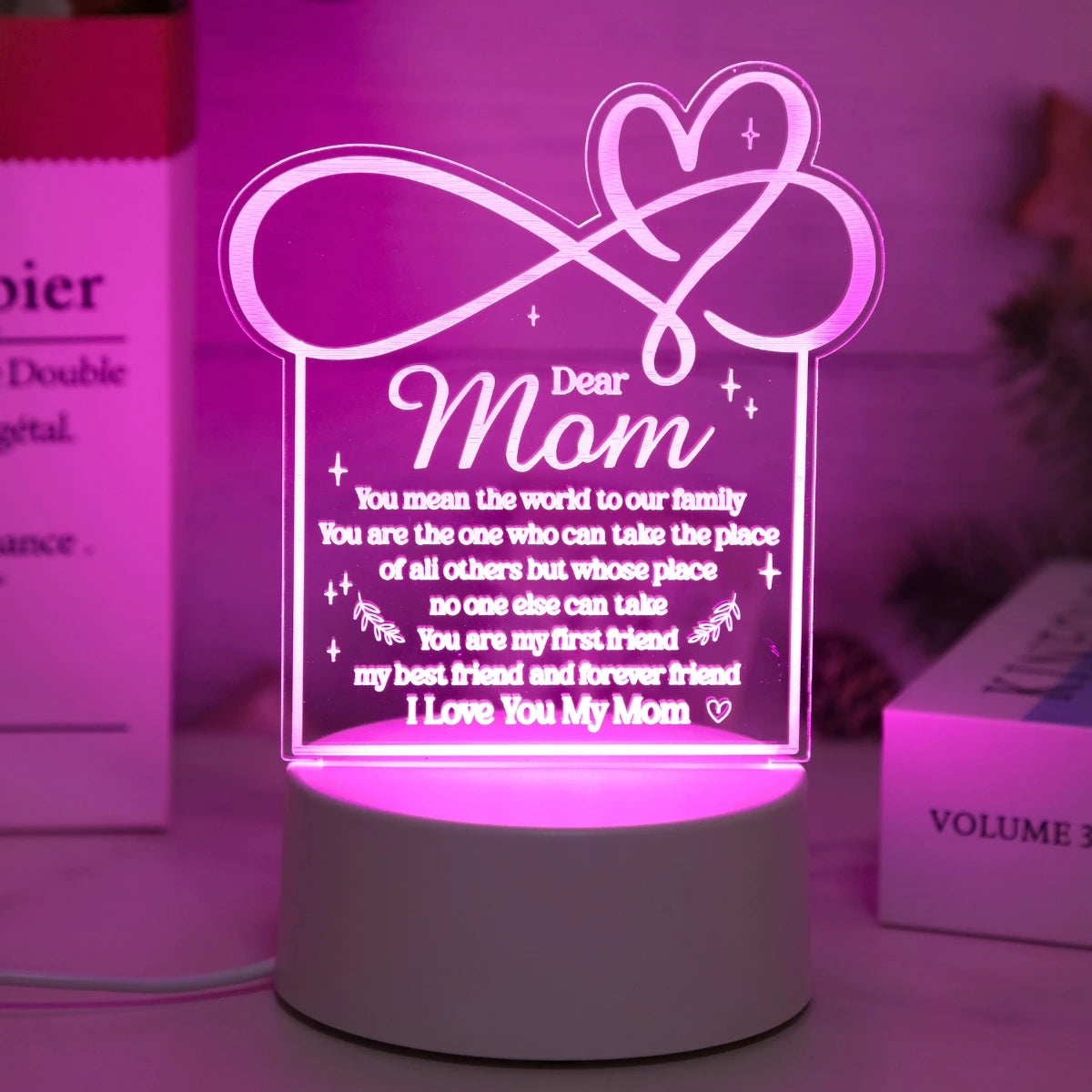 Love Mom USB Night Light – Card Shape, Pink Glow