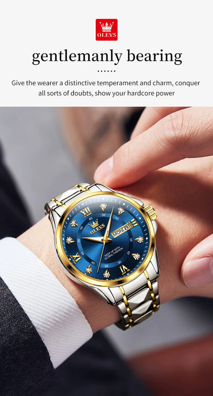OLEVS 2906 Couple Watch - Roman Scale, Diamond Dial, Rhombus Strap, Waterproof