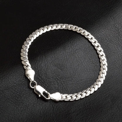 925 Sterling Silver 6mm Chain Necklace & Bracelet Set