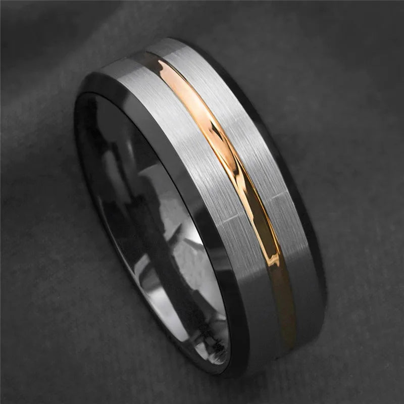 Black Tungsten Wedding Ring - 8mm Blue Groove Band