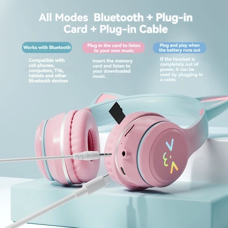 RGB Cat Ear Bluetooth Earphones 5.3 - Wireless Gaming Headset