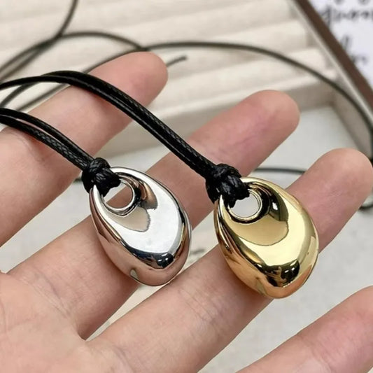 Unisex Leather Necklace - Irregular Bean Pendant