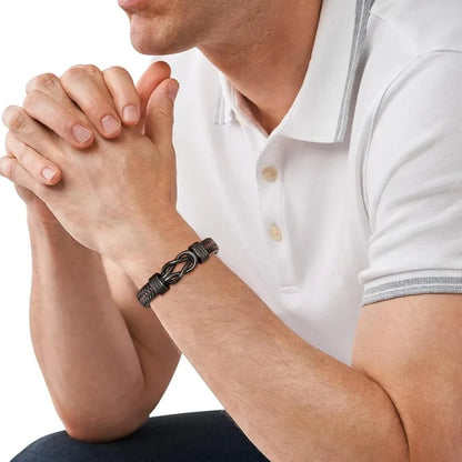 Braided Leather Bracelet - Engraved Gift for Men