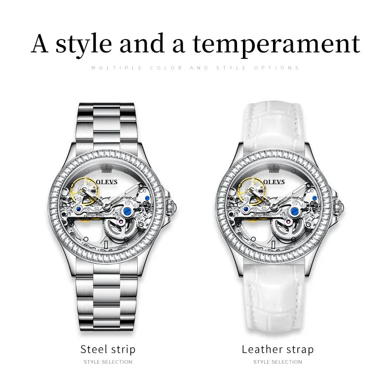 OLEVS 6699 Automatic Mechanical Watch - Transparent 40mm Big Dial, Bracelet Set, Luxury