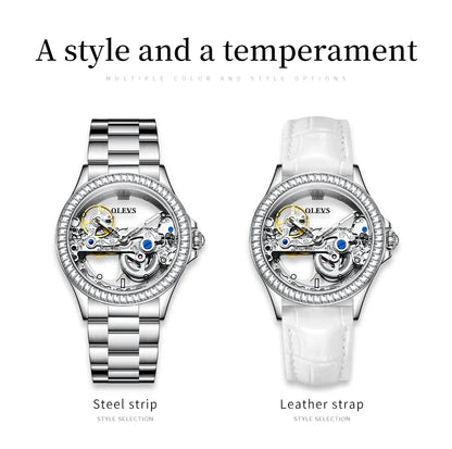OLEVS 6699 Automatic Mechanical Watch - Transparent 40mm Big Dial, Bracelet Set, Luxury