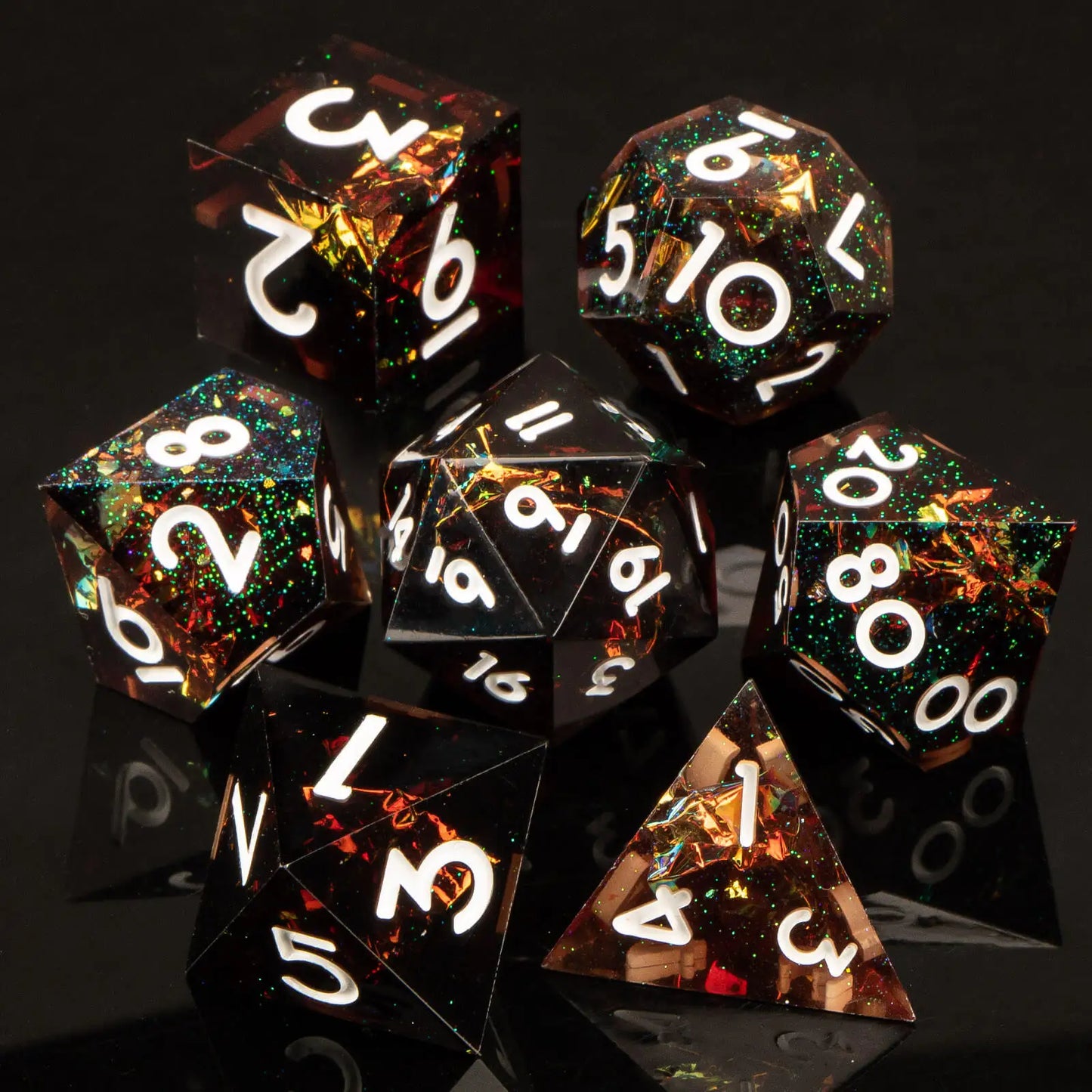 7-Piece Handmade Resin DnD Dice Set - Sharp Edge RPG Dice