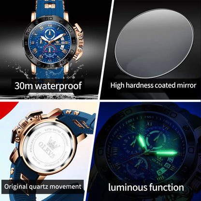 OLEVS 9986 Men's Watch - 51mm Large Dial, Silicone Strap, Waterproof, Chronograph, Luminous