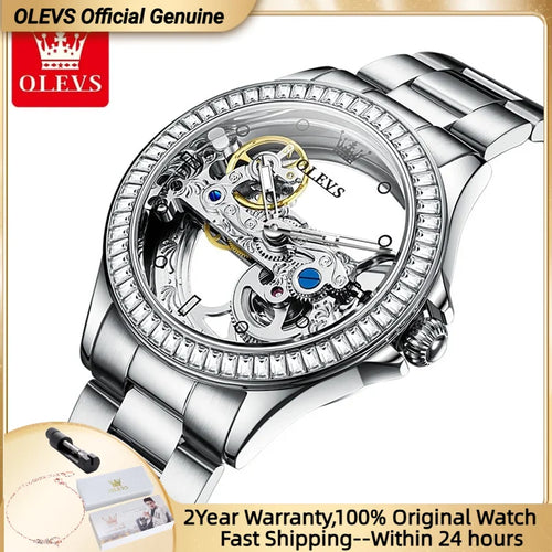 OLEVS 6699 Automatic Mechanical Watch - Transparent 40mm Big Dial, Bracelet Set, Luxury