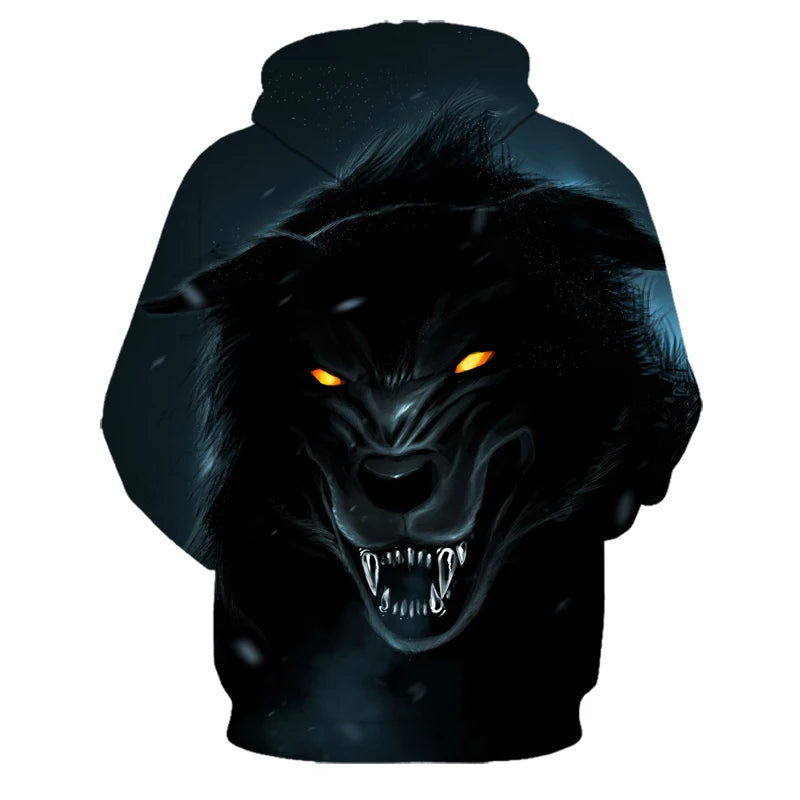 Wolf 3D Print Hoodie - Polyester O-Neck Oversized Streetwear