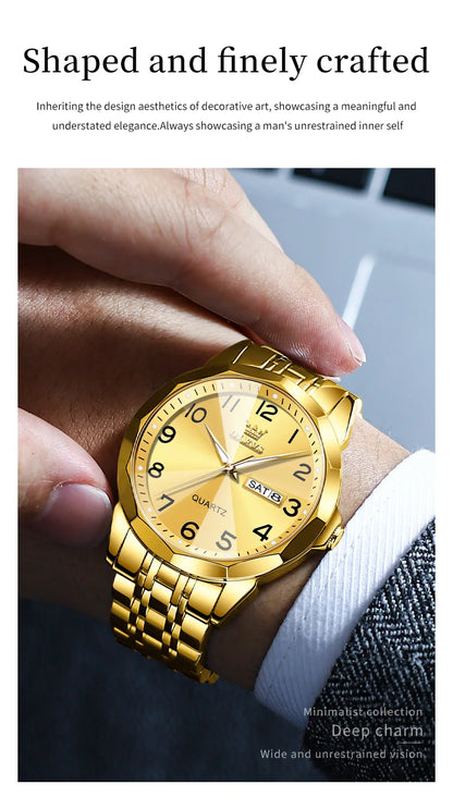 OLEVS 9970 Couple Watch - Luxury, Stainless Steel, Waterproof, Calendar, Digital Dial, Rhombus Mirror