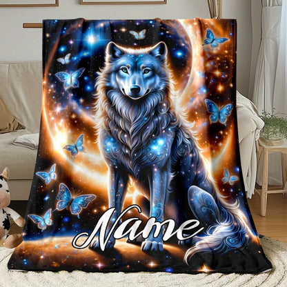 Custom Name Wolf King Flannel Blanket - Polyester Coral Fleece