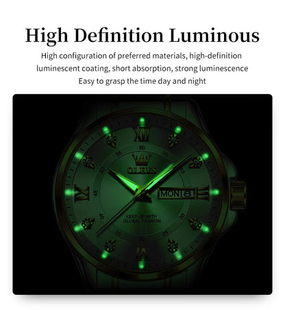 OLEVS 2906 Couple Watch - Roman Scale, Diamond Dial, Rhombus Strap, Waterproof