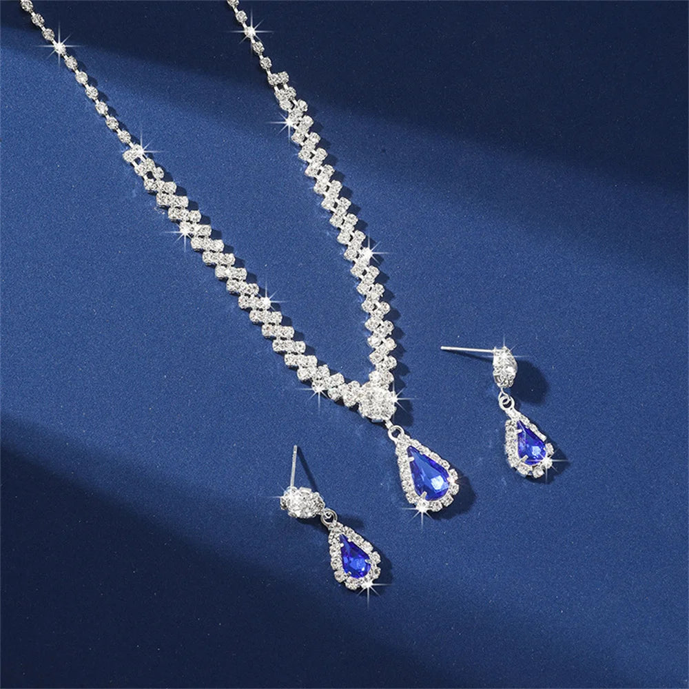 V-Shaped Rhinestone Necklace & Earrings Set - Luxury Jewelry
