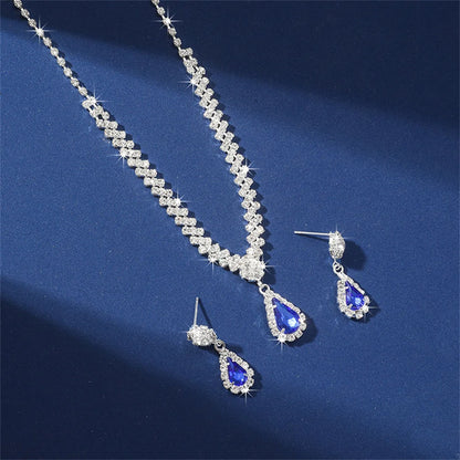 V-Shaped Rhinestone Necklace & Earrings Set - Luxury Jewelry