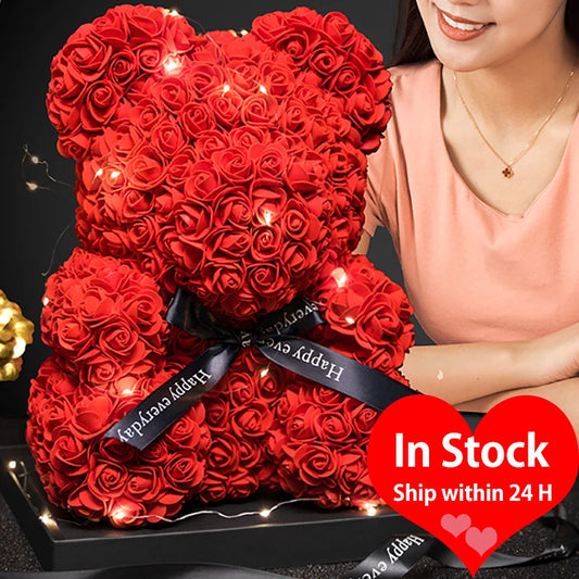 Rose Bear - Eternal Flower Teddy Bear with Gift Box