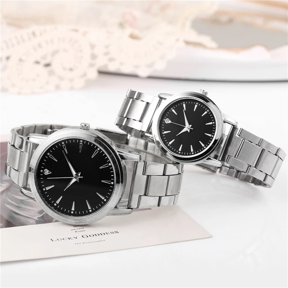 2pcs Couples Quartz Watch Set - Alloy, Numberless Dial, Fashion Casual, No Box