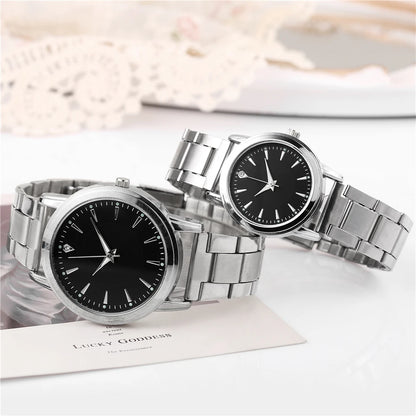 2pcs Couples Quartz Watch Set - Alloy, Numberless Dial, Fashion Casual, No Box