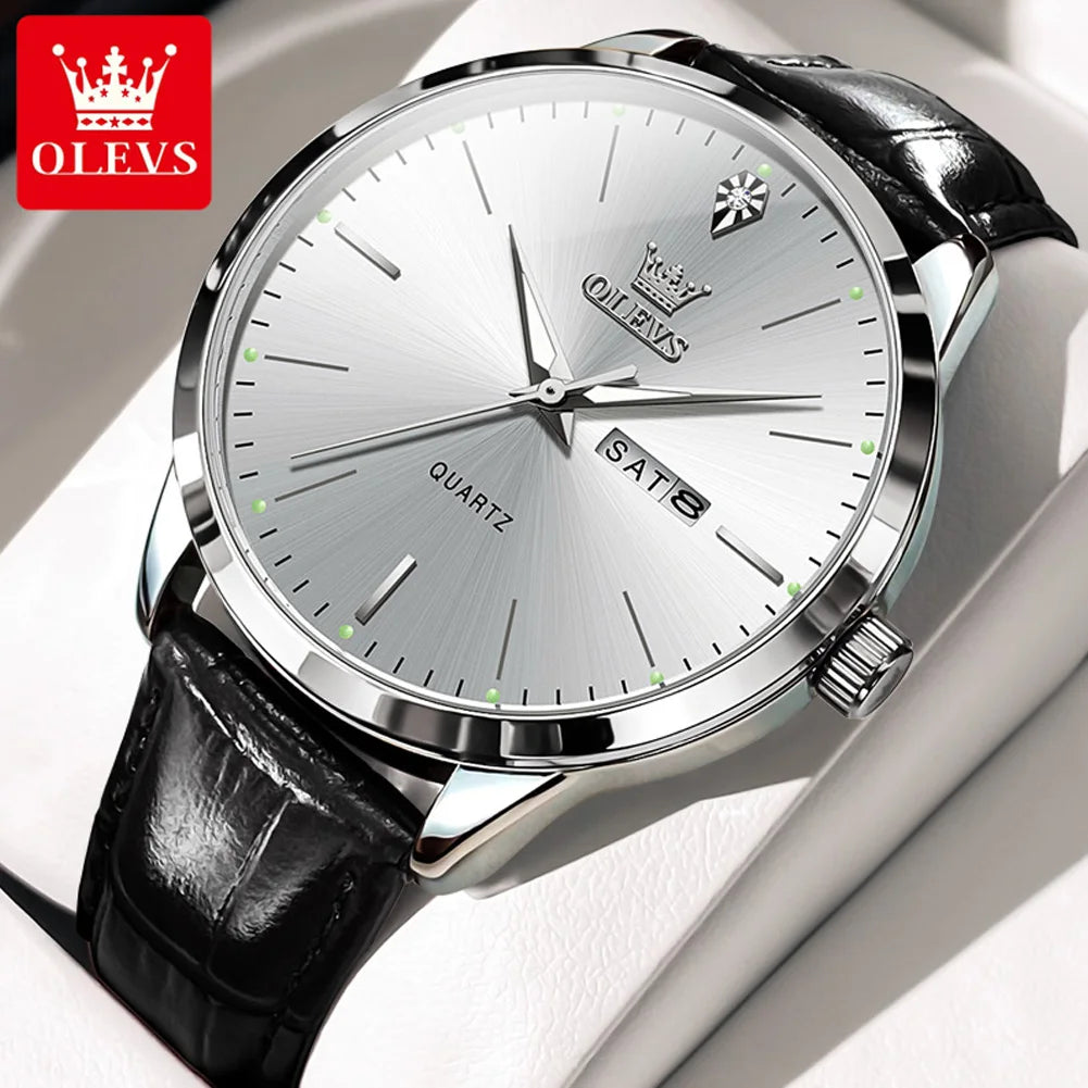 OLEVS 2935 Luxury Men's Watch - Roman Numeral, Auto Date, Shock Resistant, 3ATM, Leather Strap