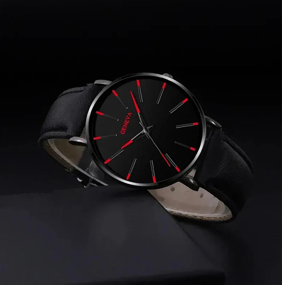 DIJANES Men's Quartz Watch & PU Leather Bracelet Set - Numberless Dial, Buckle, Fashion Casual