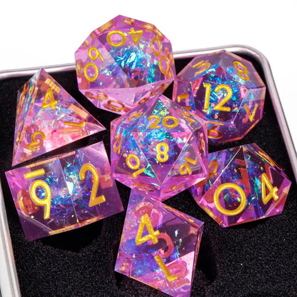 7-Piece Sharp-Edge Resin RPG Dice Set with Liquid-Core Options