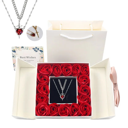 Heart and Sword Necklace - Rose Gift Box Set for Her