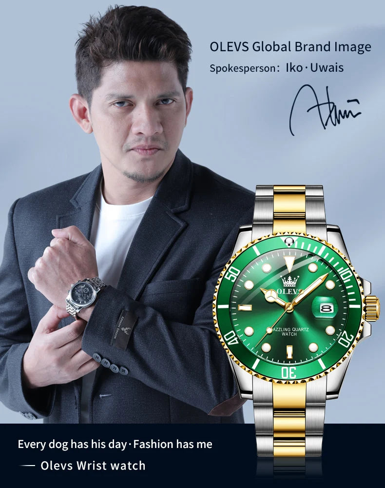 OLEVS 5885 Men's Watch - Original Brand, Waterproof, Stainless Steel, Automatic Date, Gifts