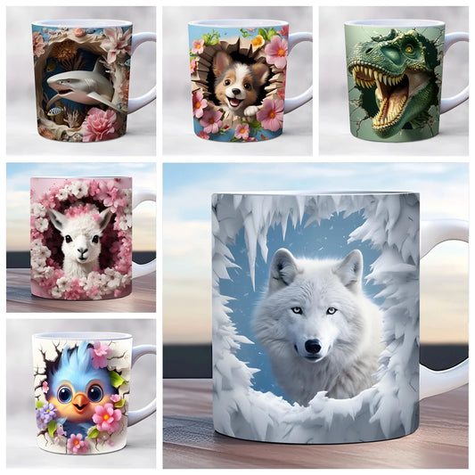 Wolf & Dog Beer Picture Ceramic Coffee Mug - 350ml Gift Cup