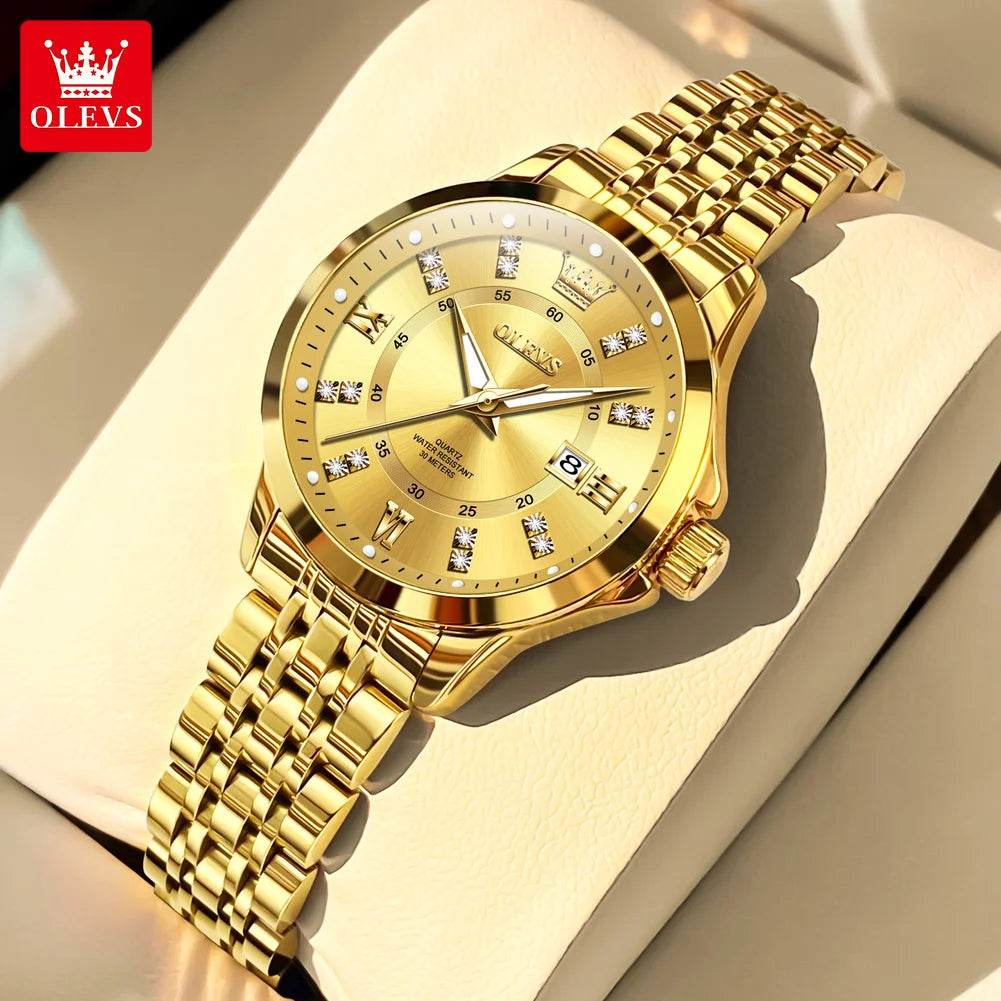 OLEVS 3620 Luxury Diamond Watch - Auto Calendar, Waterproof, Bracelet Set