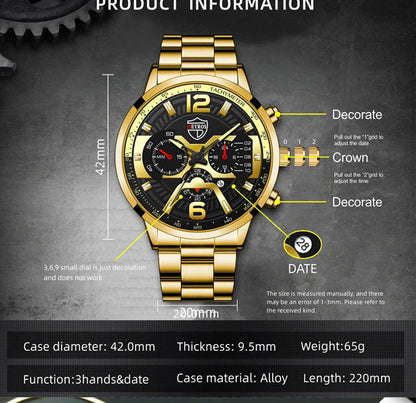 DEYROS Men's Fashion Quartz Watch - Stainless Steel Band, Numberless Dial, Casual Business