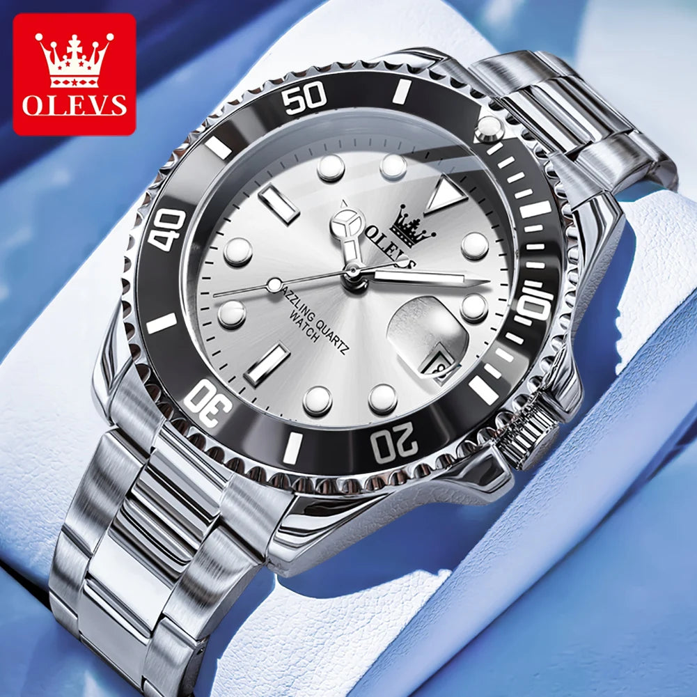 OLEVS 5885 Men's Watch - Original Brand, Waterproof, Stainless Steel, Automatic Date, Gifts