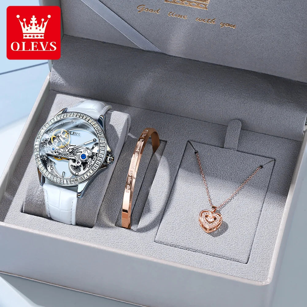 OLEVS 6699 Automatic Mechanical Watch - Transparent 40mm Big Dial, Bracelet Set, Luxury