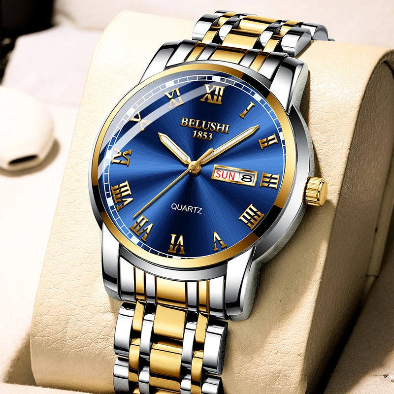 BELUSHI 556 Men's Sport Quartz Watch - Roman Numeral, Luminous, 3ATM, Stainless Steel Band