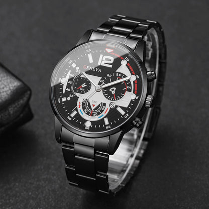 yolako 4pcs Men's Quartz Watch, Bracelet, Necklace & Ring Set - Alloy, Arabic Numeral, 40mm