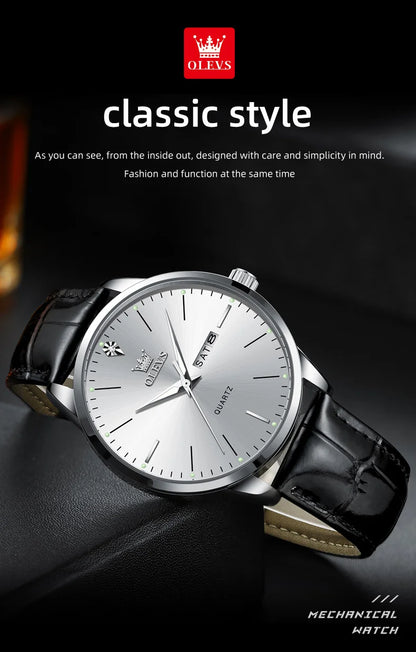 OLEVS 2935 Luxury Men's Watch - Roman Numeral, Auto Date, Shock Resistant, 3ATM, Leather Strap
